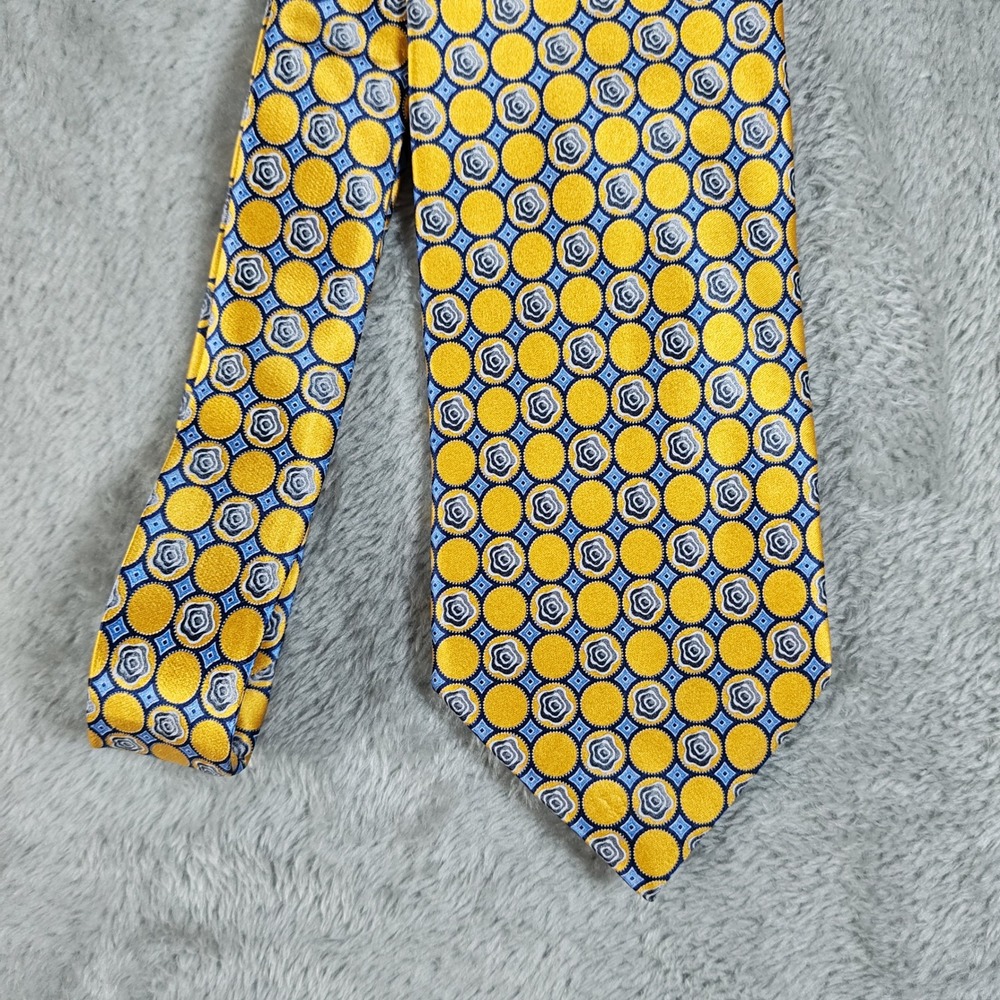 Ermenegildo Zegna Tie Mens Yellow Blue Polka Dot Geometric Silk Italy Luxury